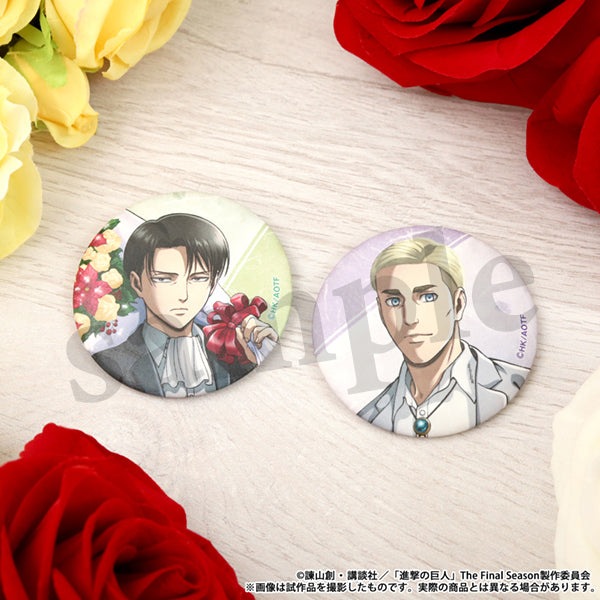 進撃の巨人　和紙風缶バッジセット　リヴァイ＆エルヴィン　花束ver.