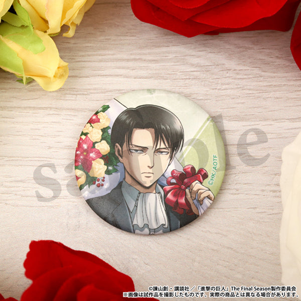 進撃の巨人　和紙風缶バッジセット　リヴァイ＆エルヴィン　花束ver.